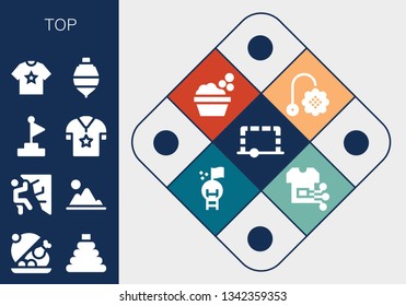 top icon set. 13 filled top icons.  Simple modern icons about  - Goal, Salver, Toy, Climbing, Mountain, Shirt, Spinning top, Washbowl