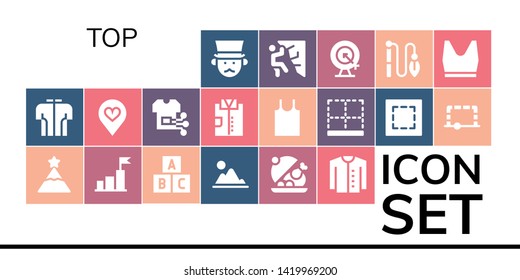 top icon set. 19 filled top icons.  Simple modern icons about  - Gentleman, Tshirt, Peak, Goal, Toy, Mountain, Salver, Cardigan, Favorite, Shirt, Tank top, Bottom, Marquee, Climbing