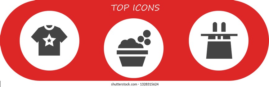 top icon set. 3 filled top icons.  Collection Of - Shirt, Washbowl, Magic hat