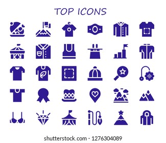  top icon set. 30 filled top icons. Simple modern icons about  - Salver, Achievement, Shirt, Champion belt, Circus, Tank top, Magic hat, Goal, Tshirt, Marquee, Baby hat, Favorites