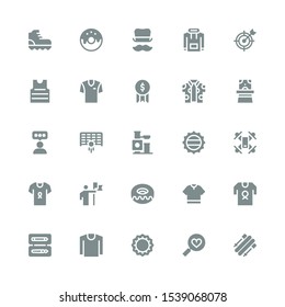 top icon set. Collection of 25 filled top icons included Skii, Favorites, Bottle cap, Shirt, Pencil box, Tshirt, Donut, Conquer, Drone, Toy, Goal, Rate, Magician hat, Award, Hoodie