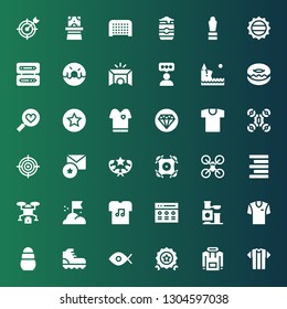 top icon set. Collection of 36 filled top icons included Tshirt, Hoodie, Quality, Fisheye, Climbing, Toy, Shirt, Rate, Goal, Drone, Align right, Award, Favorite, Favorites, Donut