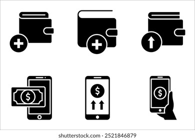 Conjunto de iconos de recarga. Depósito, Símbolo de Agregar Equilibrio, Ilustración vectorial sobre fondo blanco