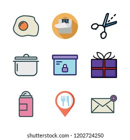 top icon set. vector set about envelope, fried egg, guide and box icons set.