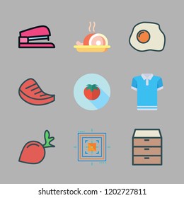 top icon set. vector set about drawers, office material, radish and fried egg icons set.