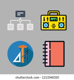 top icon set. vector set about radio, hierarchical structure, writer and school material icons set.