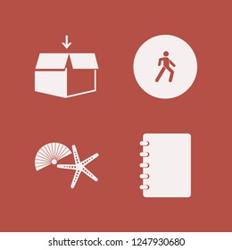 top icon. top vector icons set pedestrian, shell starfish, notebook and open box
