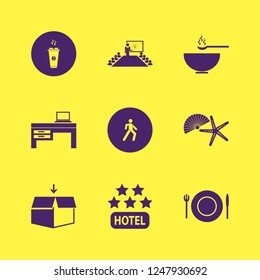 top icon. top vector icons set present new idea, pedestrian, laptop desk and plate folk knife