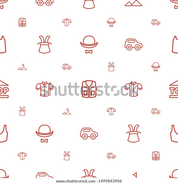 top icons\
pattern seamless white background. Included editable outline hat\
and moustache, sleeveless shirt, mountain, magic hat, blouse, toy\
car icons. top icons for web and\
mobile.