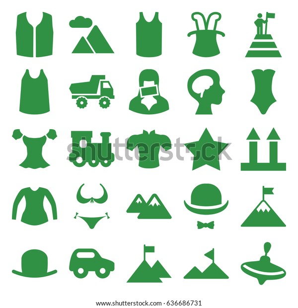 Top icons set. set\
of 25 top filled icons such as whirligig, toy car, train toy, hat,\
bikini, star, singlet, blouse, swimsuit, sleeveless shirt, cargo\
arrow up, censored woman