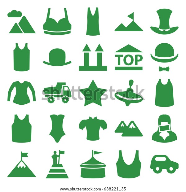 Top icons set. set of\
25 top filled icons such as whirligig, toy car, hat, star, sport\
bra, singlet, blouse, swimsuit, cargo arrow up, censored woman, hat\
and moustache
