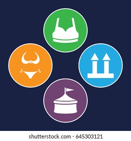 Top icons set. set of 4 top filled icons such as bikini, sport bra, cargo arrow up