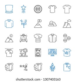 top icons set. Collection of top with shirt, toy, rating, tshirt, goal, donuts, hoodie, mountain, wiper, polo, bottle cap, favorite, top hat. Editable and scalable icons.