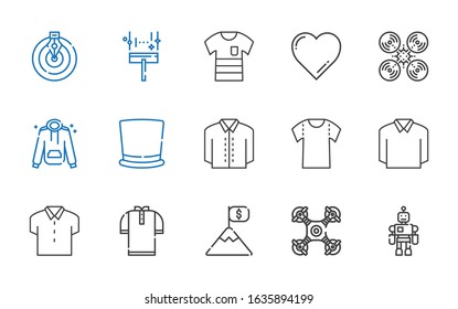 top icons set. Collection of top with toy, drone, goal, shirt, polo, top hat, hoodie, favorite, wiper. Editable and scalable icons.