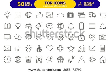 Top icons set. Thin line editable stroke icons for business, communication, web, user interface, marketing, commerce, and digital services