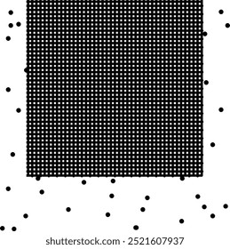 At the top of the image is a grid or sieve with small holes. There are many dots around the object.