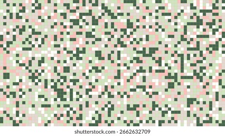 Top image shows pastel-colored pixel blocks in a soft, random mosaic of pink, blue, green, and yellow. Bottom image features pixelated squares in green, pink and white resembling camouflage.