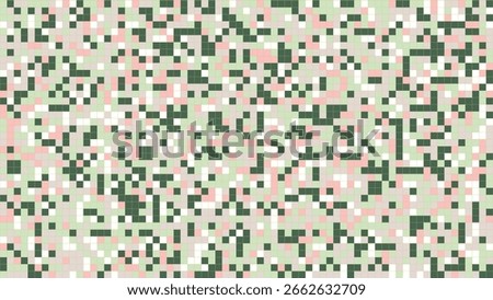 Top image shows pastel-colored pixel blocks in a soft, random mosaic of pink, blue, green, and yellow. Bottom image features pixelated squares in green, pink and white resembling camouflage.