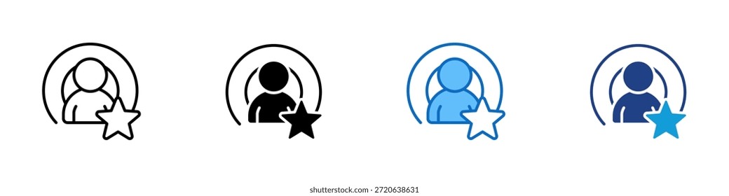 Vector de diseño de íconos de estilo múltiple: persona con un símbolo de estrella que representa el Estado, el reconocimiento y la confianza de la audiencia de los influencers