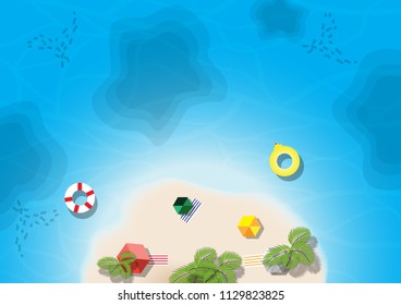Top Island Beach View , Aerial View Vector
