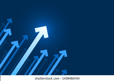Top light arrow on dark blue background, copy space composition, business growth concept.