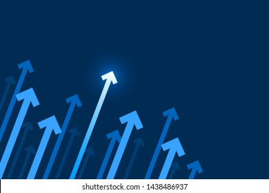 Top light arrows on dark blue background, copy space composition, business growth illustration concept.