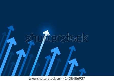 Top light arrows on dark blue background, copy space composition, business growth illustration concept.