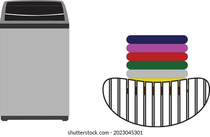 top load washing machine with bucket of cloths vector illustration