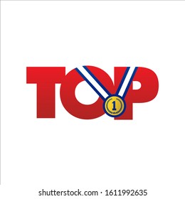 top logo design vector icon the word of TOP and champions medal symbol
