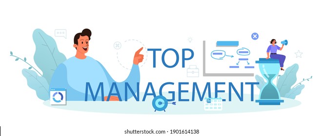 Top management typographic header. Successful strategy, motivation and leadership. Project manager, company ceo idea. Isolated vector illustration