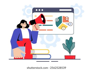 Top Manager Employees Vector Illustration Featuring Project Management and Financial Report Strategies to Achieve Goals or Targets in a Background