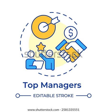 Top managers multi color concept icon. Highest level of leadership within organization. Company CEO. Round shape line illustration. Abstract idea. Graphic design. Easy to use in presentation