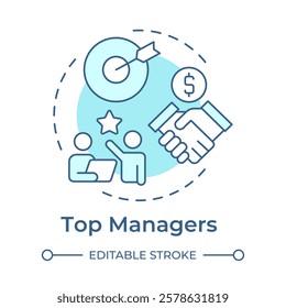 Top managers soft blue concept icon. Highest level of leadership within organization. Company CEO. Round shape line illustration. Abstract idea. Graphic design. Easy to use in presentation