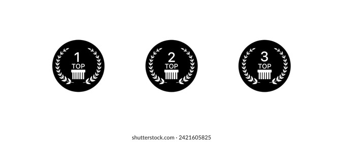 Top medals icons. Top 1, 2, 3 badges. Silhouette style. Vector icons