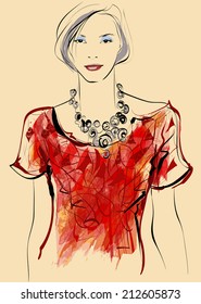Top model in watercolor style - vector illustration