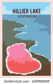 Top Most Unusual Places On Earth.  Hillier Lake Retro Poster, Vector Illustration.