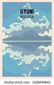 Top most unusual places on earth. Uyuni retro poster, vector illustration.