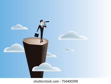 At the Top of The Mountain. Business Use Binoculars. Business vector illustration