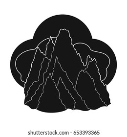 The top of the mountain in the clouds.Mountaineering single icon in black style vector symbol stock illustration web.