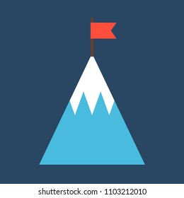 Top of Mountain with Flag Flat Icon. Goal Business Achieve
