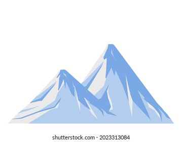 Top mountain peaks vector blue logo silhouette illustration. Outdoor isolated cold snowy landscape icon element. Nature travel, climbing, camping, tourism, hiking hills poster design badge.