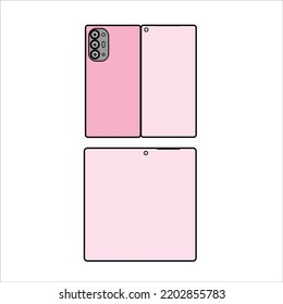 El nuevo dispositivo más nuevo, el teléfono girado, el teléfono plegado, el teléfono inteligente nuevo diseño en vista diferente, ilustración vectorial realista.