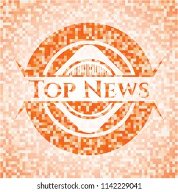 Top News abstract orange mosaic emblem with background