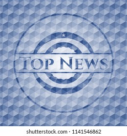 Top News blue badge with geometric pattern background.