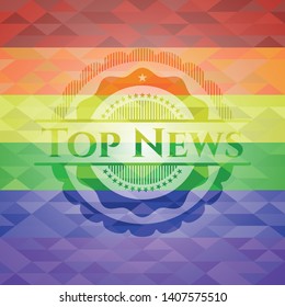 Top News emblem on mosaic background with the colors of the LGBT flag