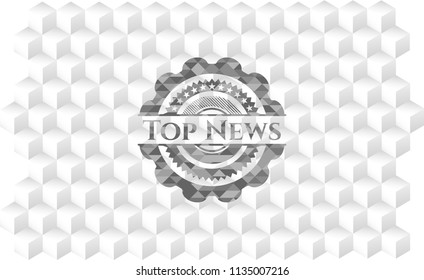 Top News retro style grey emblem with geometric cube white background
