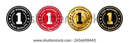 Top no. 1 best quality badges and labels set. Premium and luxury gold circle with text number 1 stickers. For icon, symbol, mark, sign, logo, stamp. Vector Illustration