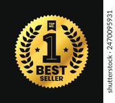 Top No. 1 Best seller badge with rosette logo design. Vector label isolated for icon, insigna, seal, tag, sign, seal, symbol, stamp, sticker, emblem, banner, etc.