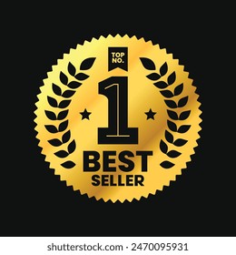 Top No. 1 Best seller badge with rosette logo design. Vector label isolated for icon, insigna, seal, tag, sign, seal, symbol, stamp, sticker, emblem, banner, etc.