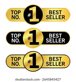 Top No. 1 distintivo de melhor vendedor definido em ouro brilhante e tema preto mostrando classificação do produto e vendas conquista rótulo	
